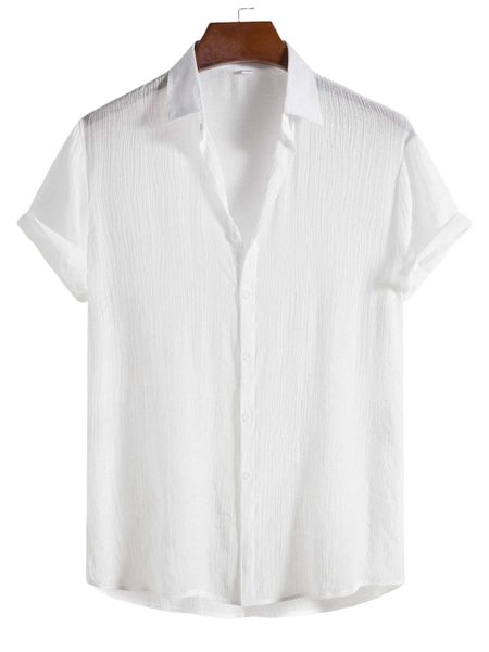 men solid button front shirt w04h#, White;black